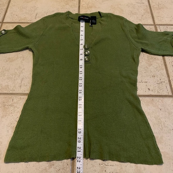 Y2K Axcess Ribbed Knit Tunic Top Olive Green 3/4 Sleeve Henley M 100% Cotton - Picture 5 of 6